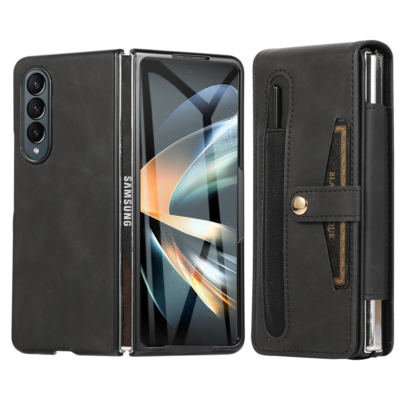 PC PU Leather Phone Case For Samsung Galaxy Z Fold3 5G Anti-scratch Glass Film Cover with Stylus Card Holder PC PU Leather Phone Case For Samsung Galaxy Z Fold3 5G Anti-scratch Glass Film Cover with Stylus Card Holder